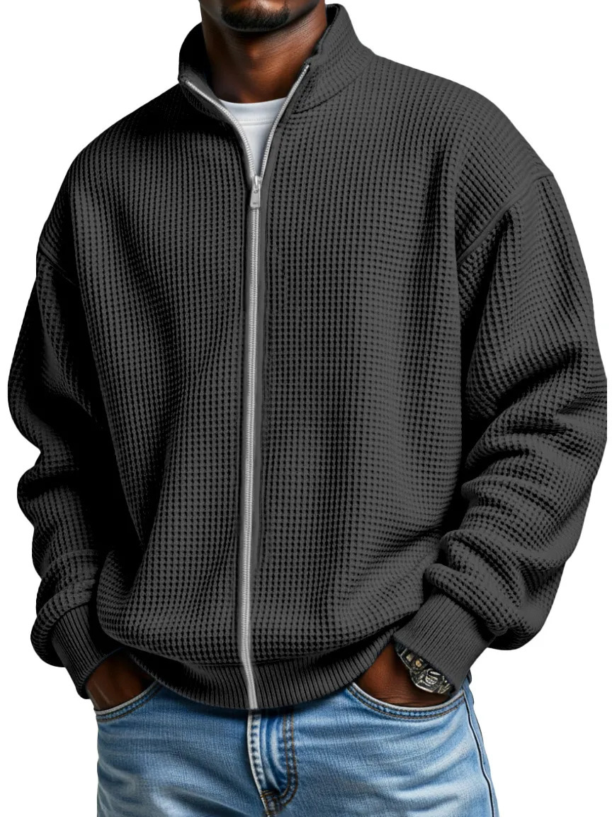 Herren-Waffelstrickjacke mit Reißverschluss