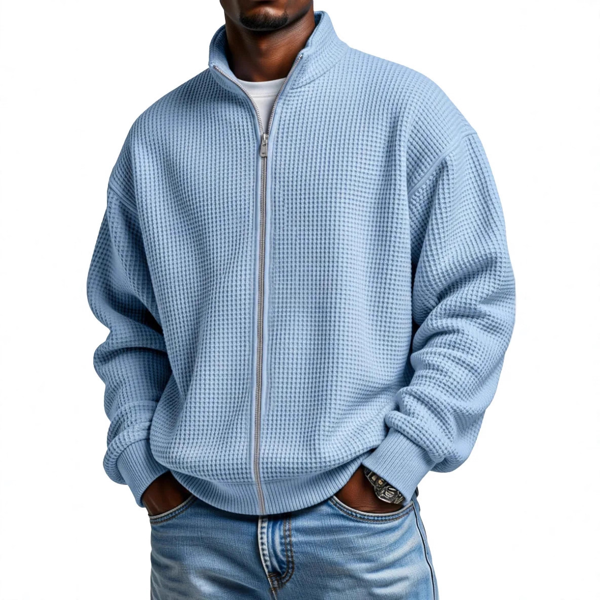 Herren-Waffelstrickjacke mit Reißverschluss
