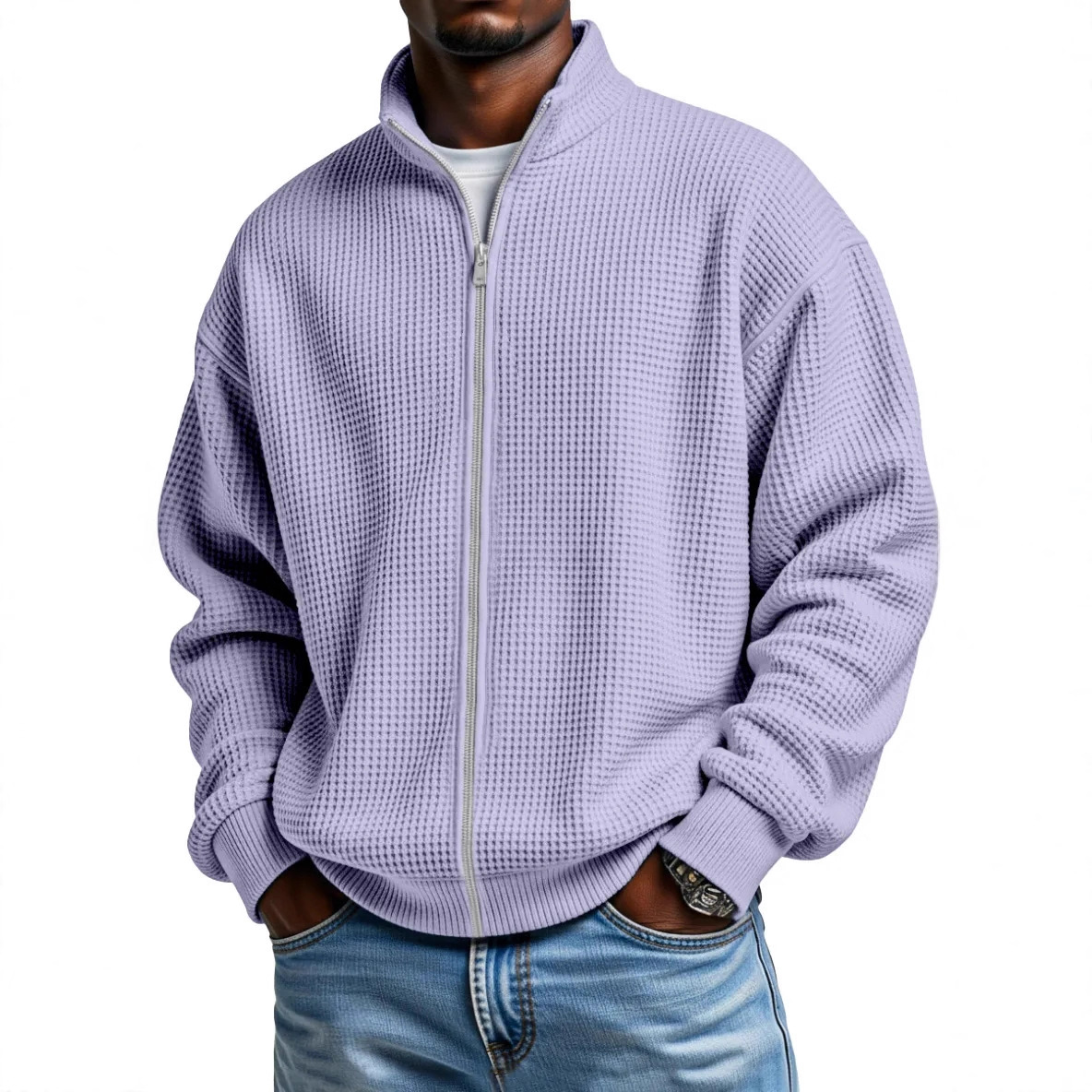 Herren-Waffelstrickjacke mit Reißverschluss