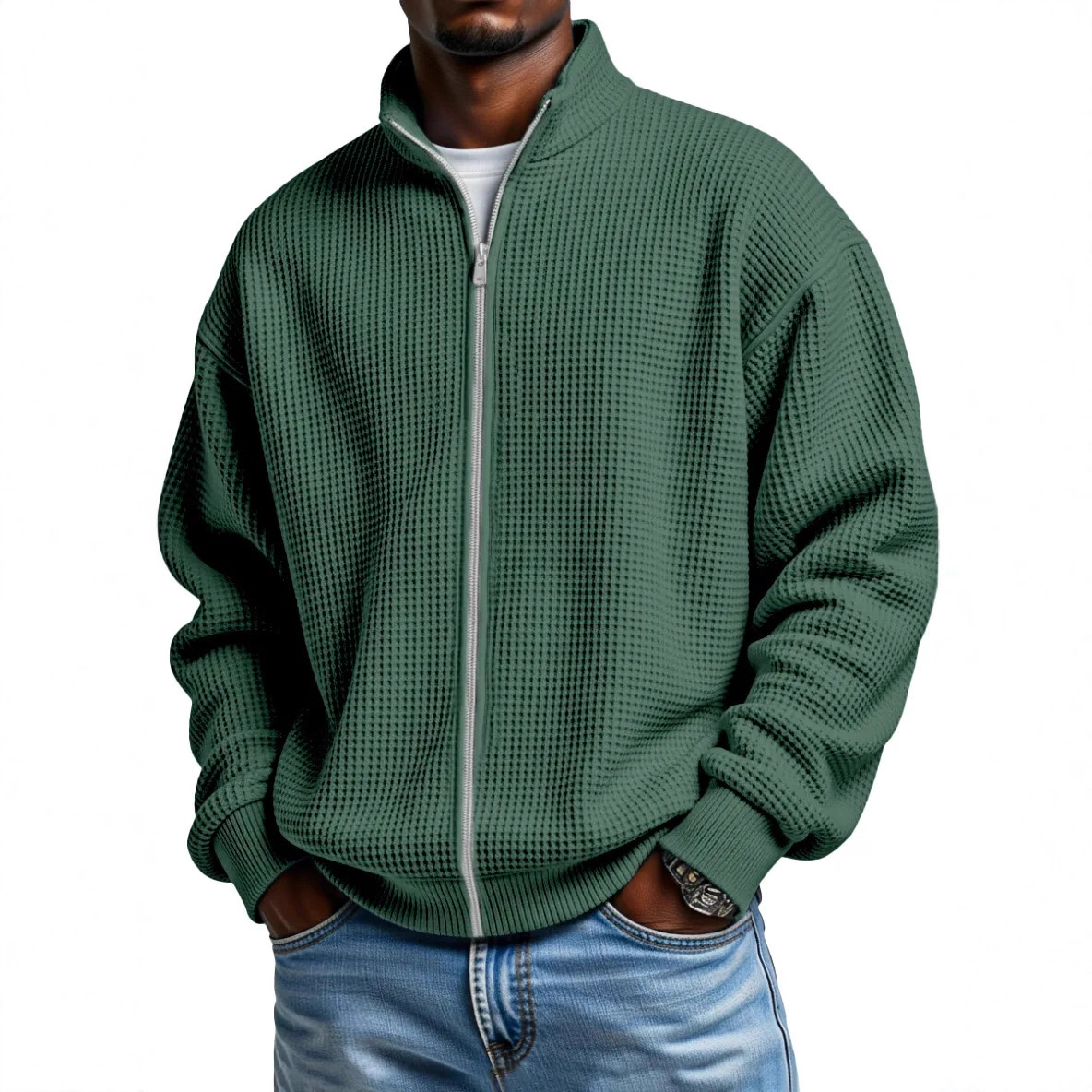Herren-Waffelstrickjacke mit Reißverschluss