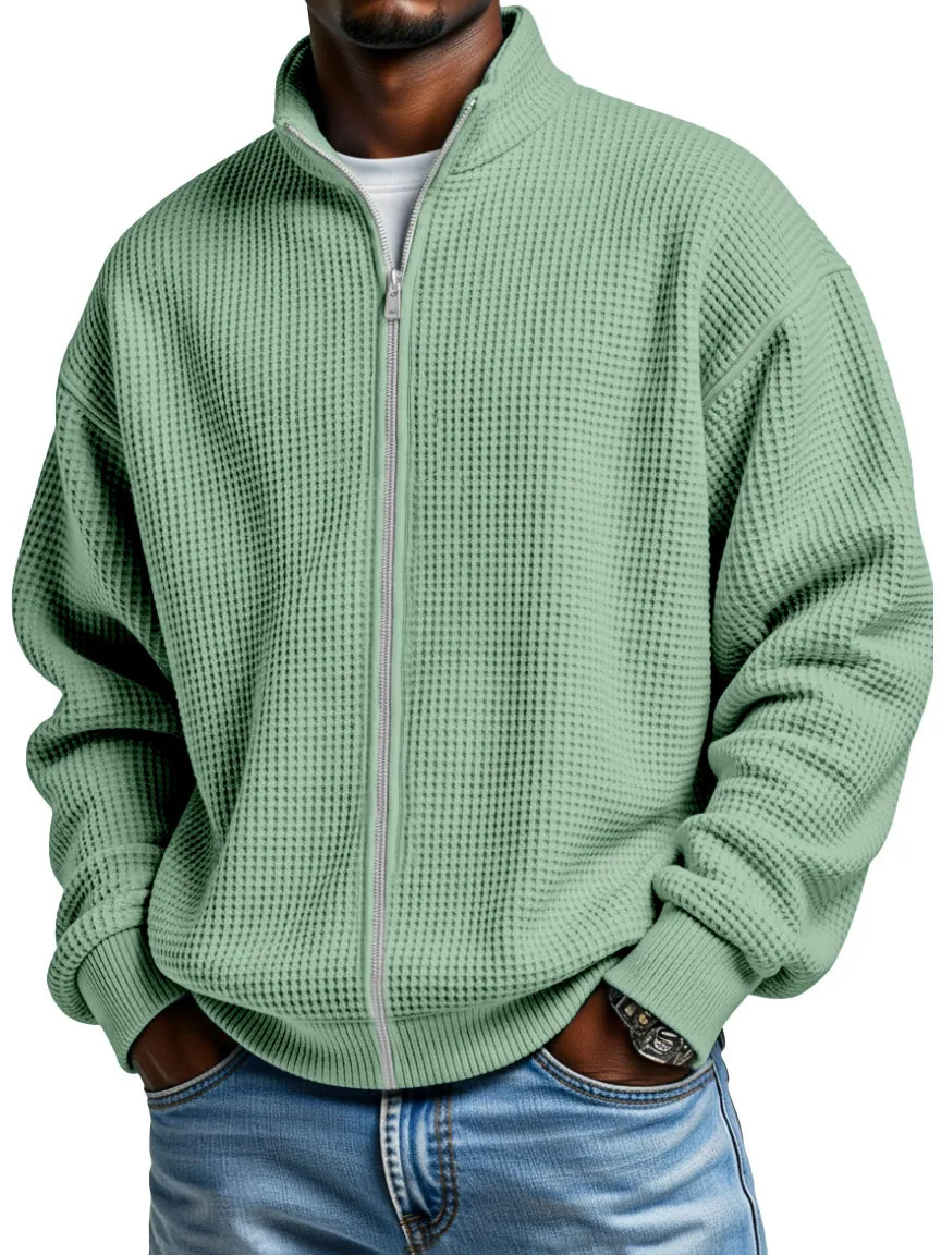 Herren-Waffelstrickjacke mit Reißverschluss