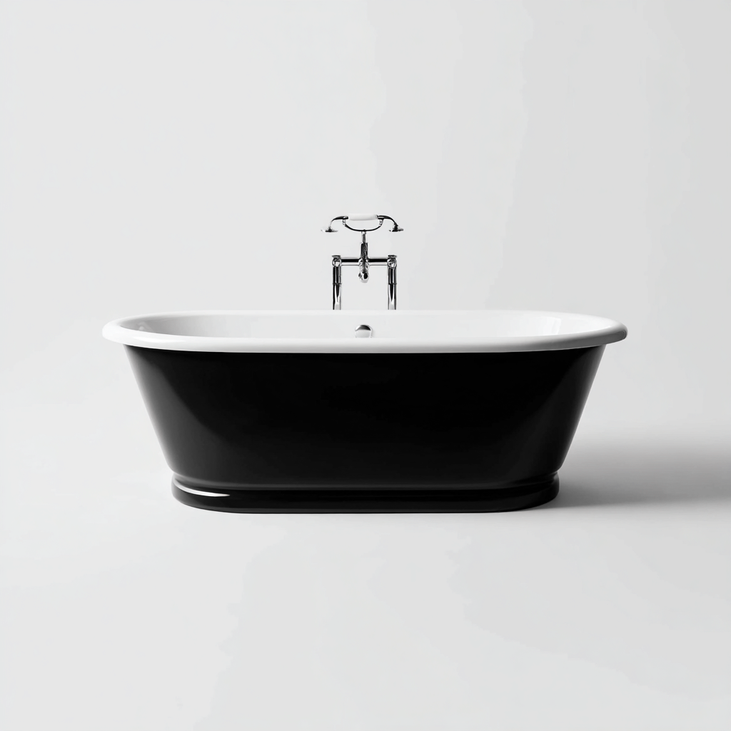 Vasca da bagno-acrilico-metallo-175x80x61 cm-bianco-nero-classico-Roomgetmart