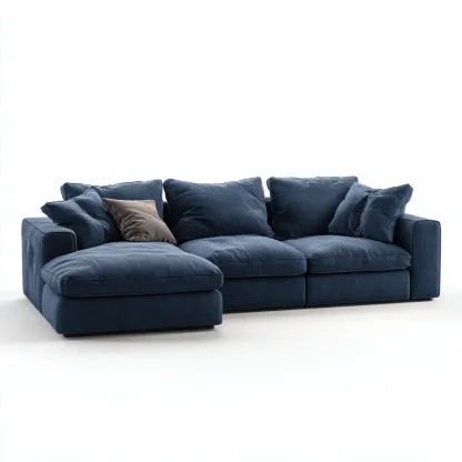 Divano angolare-tessuto-290x170x92 cm-blu scuro-design moderno-Roomgetmart