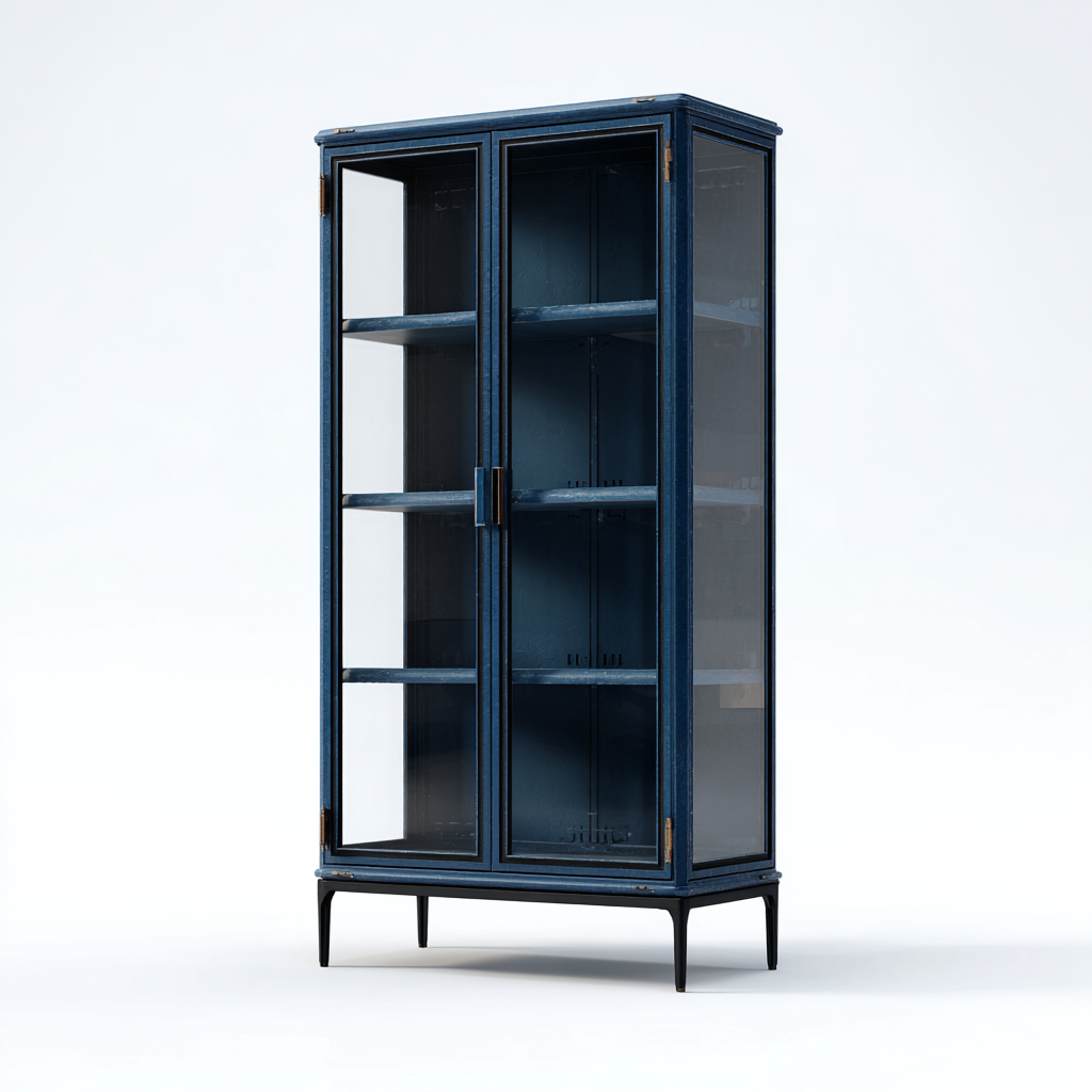 Libreria-metallo-vetro-92x40x178 cm-blu-scuro-design-moderno-Roomgetmart
