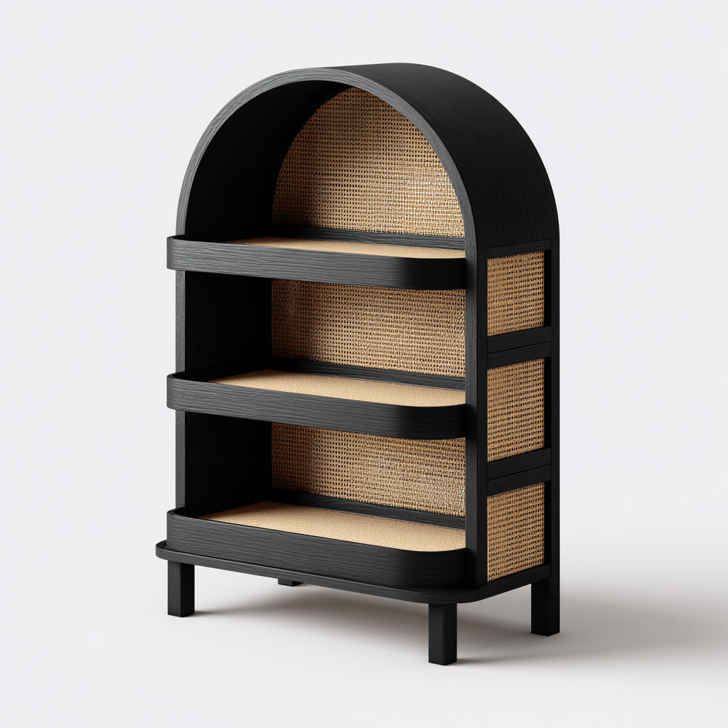 Libreria-legno-rattan-68x32102 cm-nero-naturale-design-contemporaneo-Roomgetmart