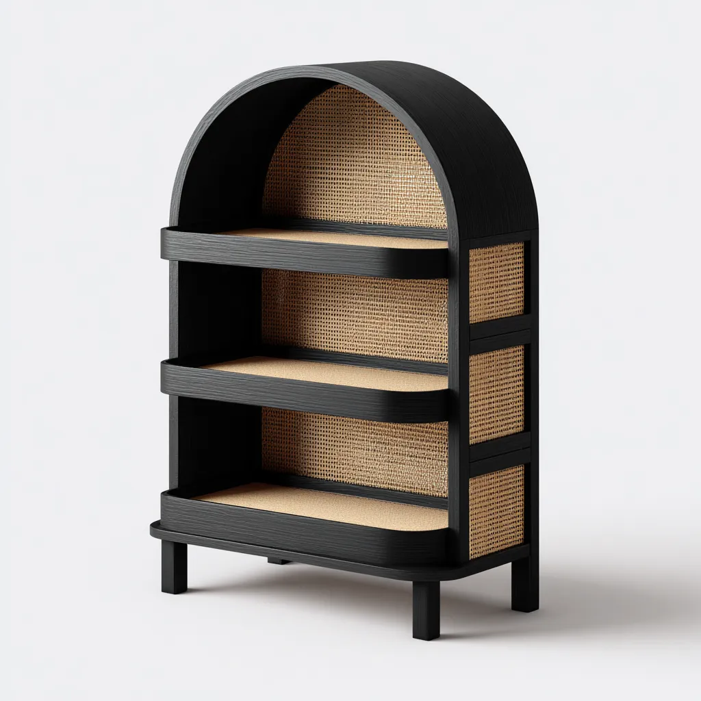 Libreria-legno-rattan-68x32102 cm-nero-naturale-design-contemporaneo-Roomgetmart