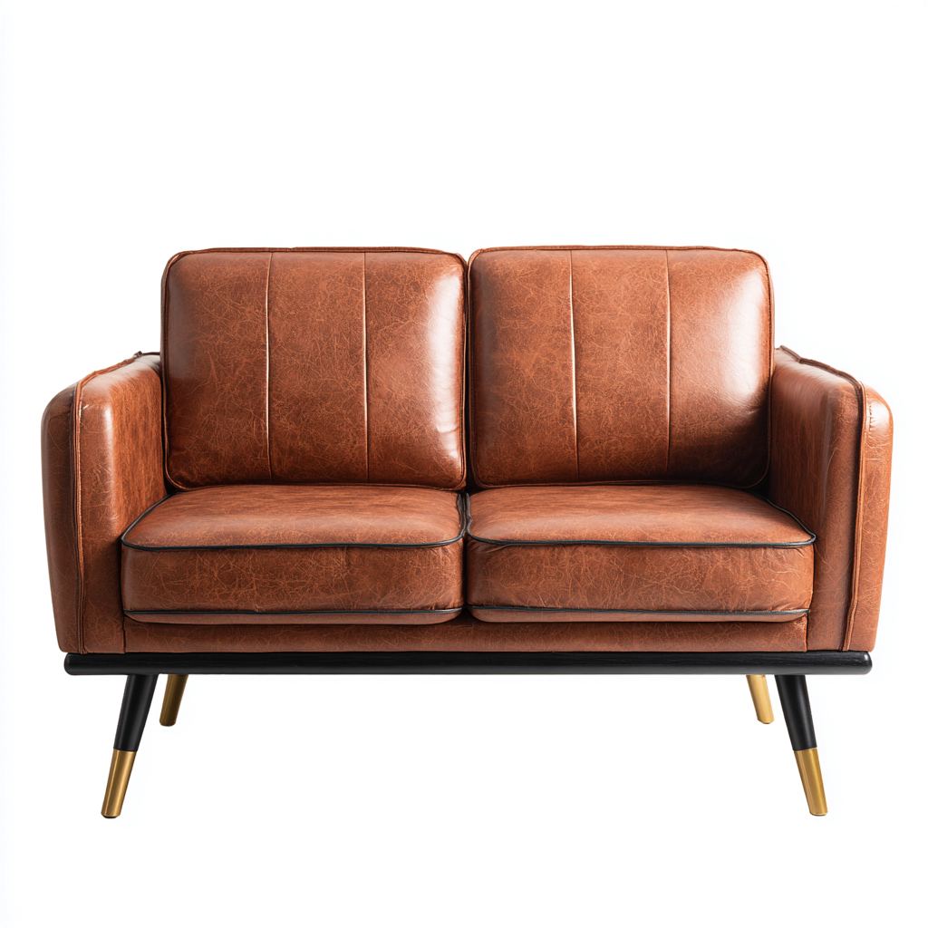 Divano a due posti-similpelle-metallo-158x82x84 cm-marrone-design moderno-Roomgetmart