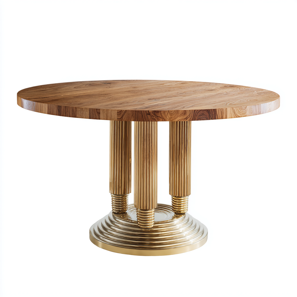 Tavolo da pranzo-legno-metallo-130x130x76 cm-legno naturale-ottone-design elegante-Roomgetmart