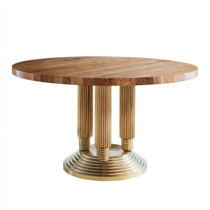 Tavolo da pranzo-legno-metallo-130x130x76 cm-legno naturale-ottone-design elegante-Roomgetmart