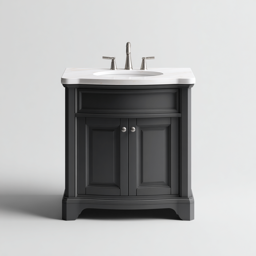 Mobile lavabo - legno-marmo-ceramica - 78x47x86 cm - nero - design classico-Roomgetmart