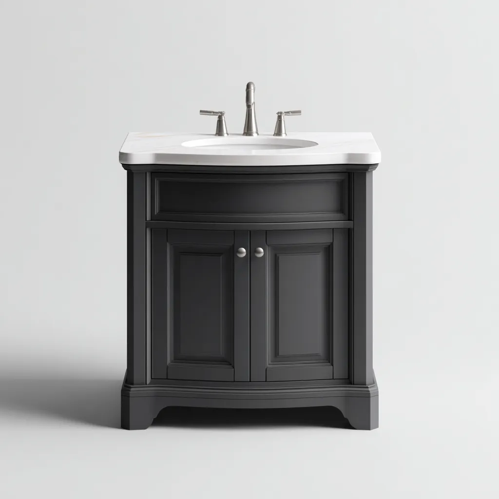 Mobile lavabo - legno-marmo-ceramica - 78x47x86 cm - nero - design classico-Roomgetmart