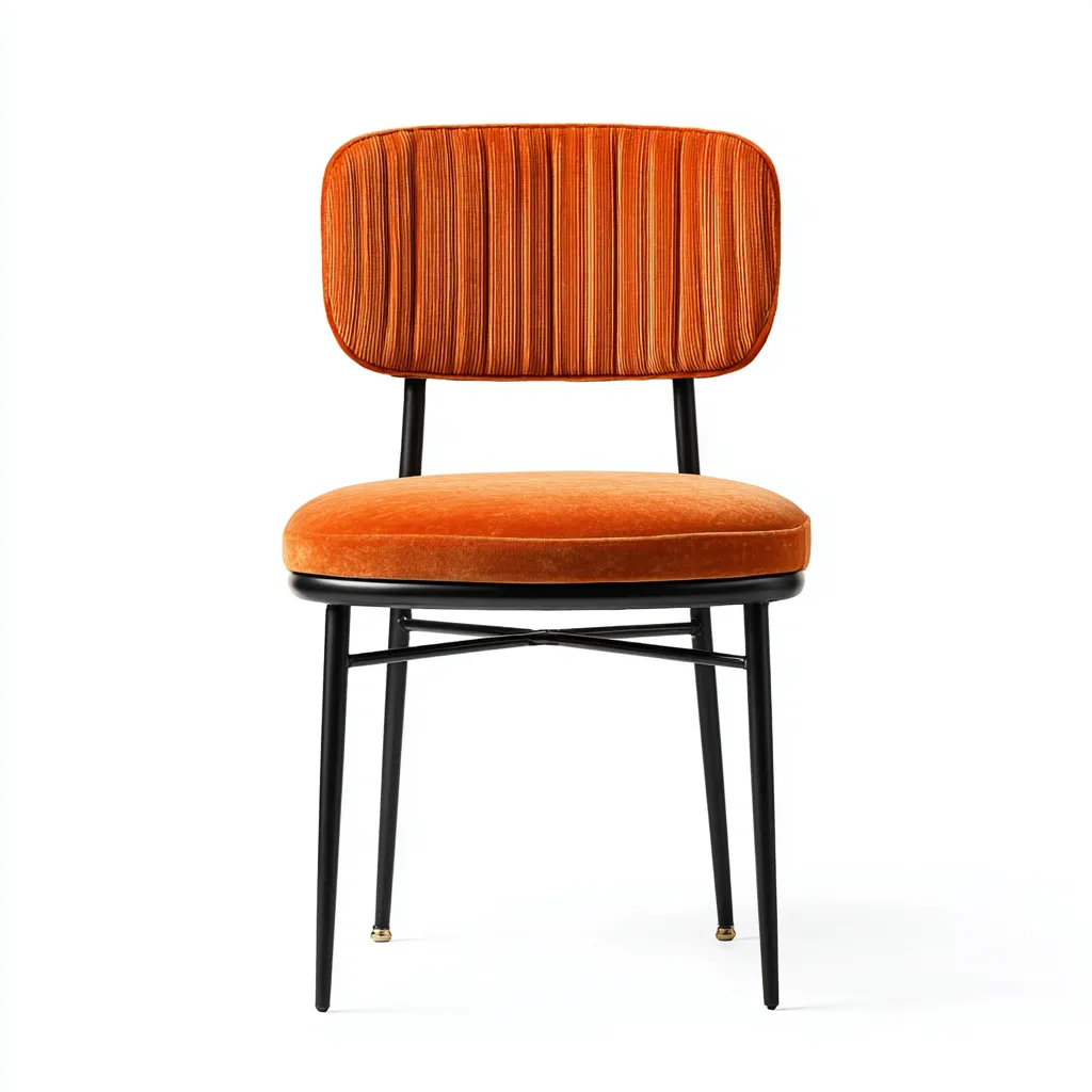 Sedia da pranzo - velluto-metallo - 51x48x83 cm - arancione-nero - stile vintage-Roomgetmart