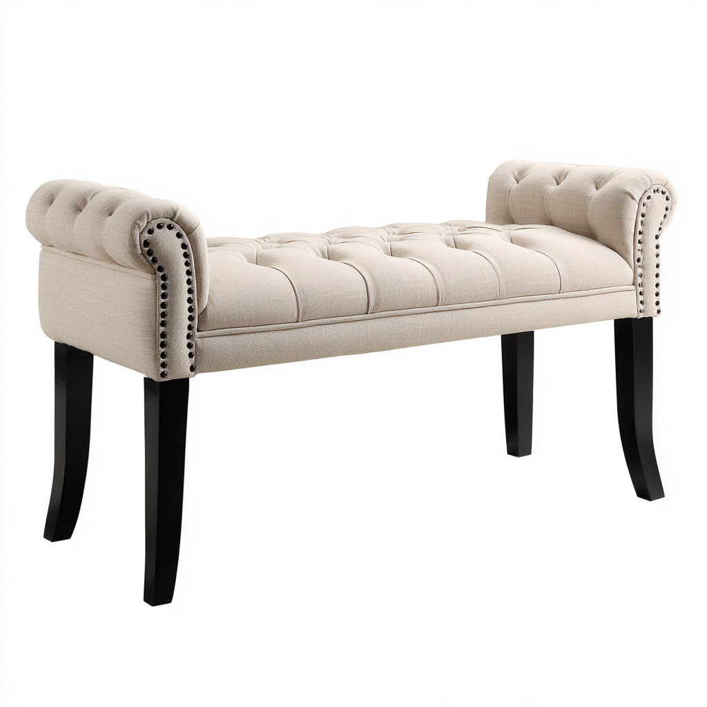 Panca per letto-tessuto-115x42x55 cm-beige-design classico-Roomgetmart