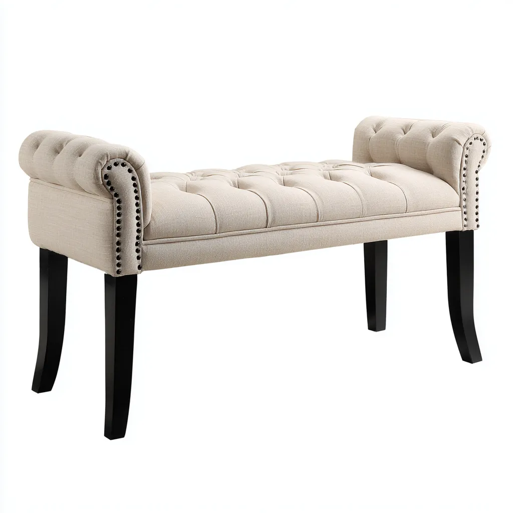 Panca per letto-tessuto-115x42x55 cm-beige-design classico-Roomgetmart