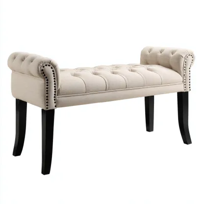 Panca per letto-tessuto-115x42x55 cm-beige-design classico-Roomgetmart