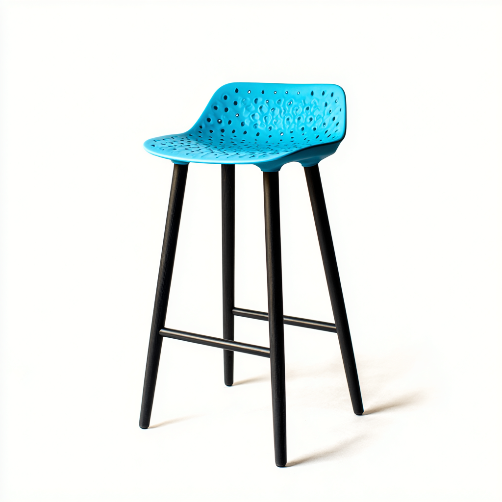 Sgabello da bar-legno-plastica-45x42x103 cm-nero-blu-design moderno-Roomgetmart