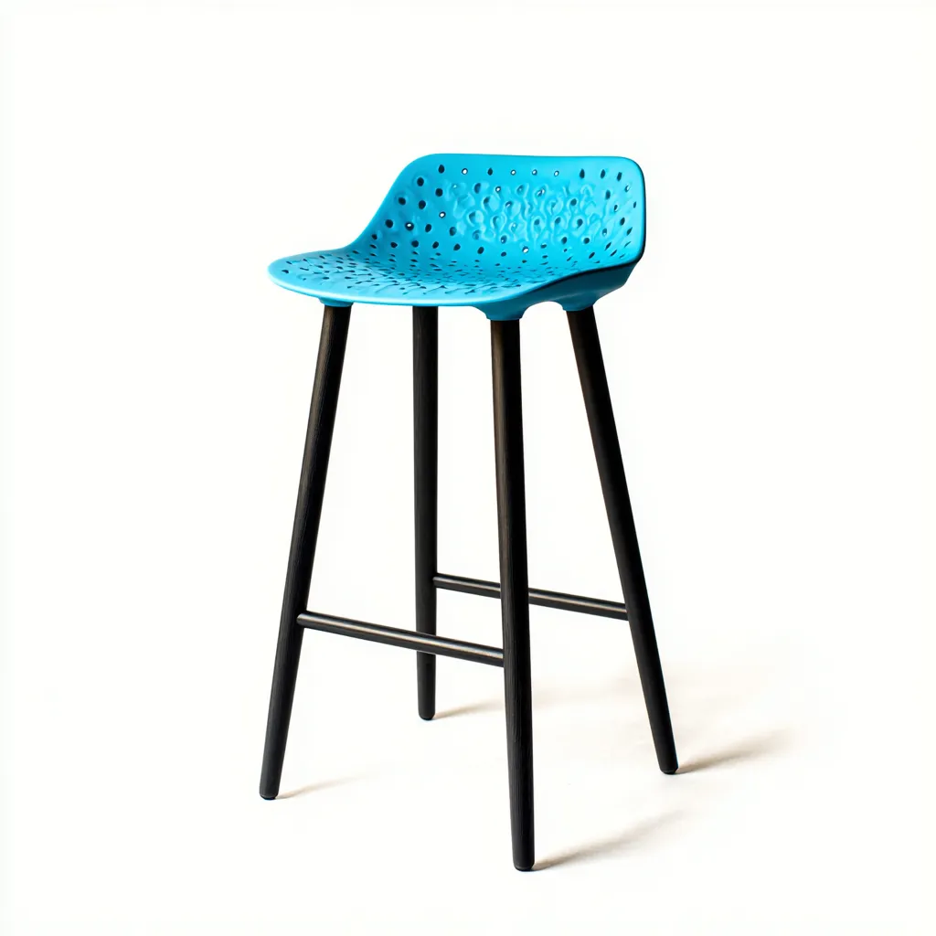 Sgabello da bar-legno-plastica-45x42x103 cm-nero-blu-design moderno-Roomgetmart