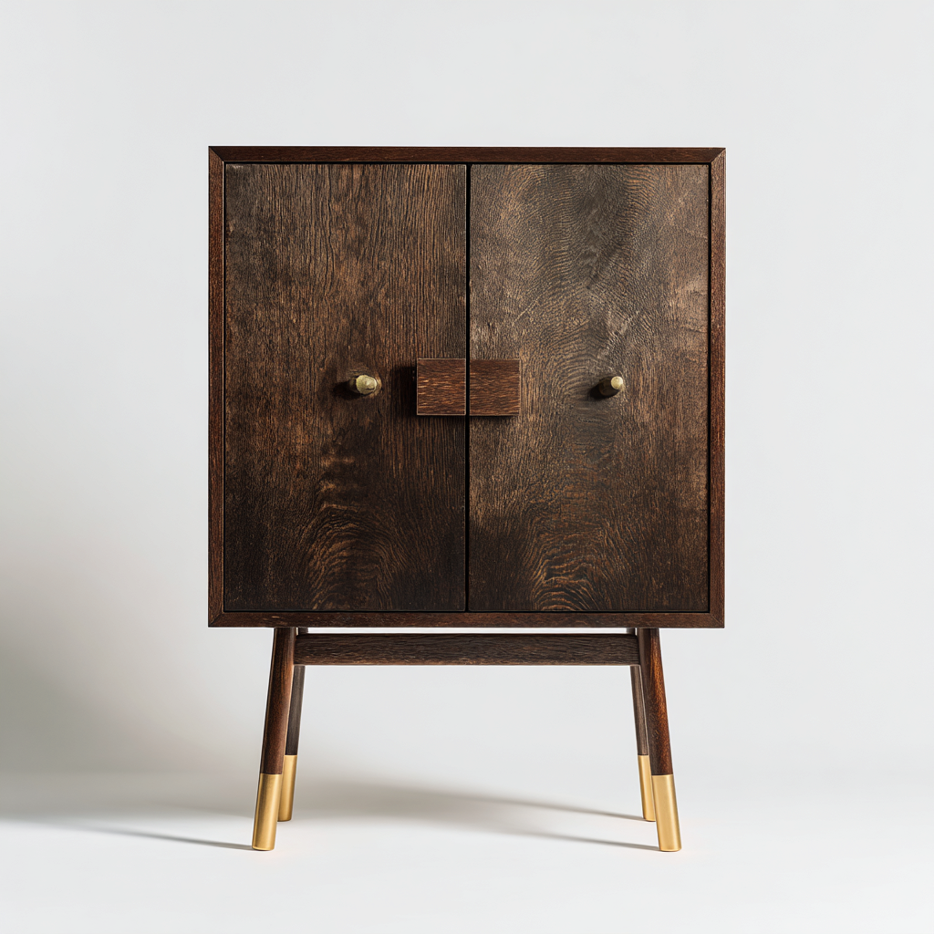 Credenza-legno-metallo-70x40x115 cm-marrone-ottone-design moderno-Roomgetmart