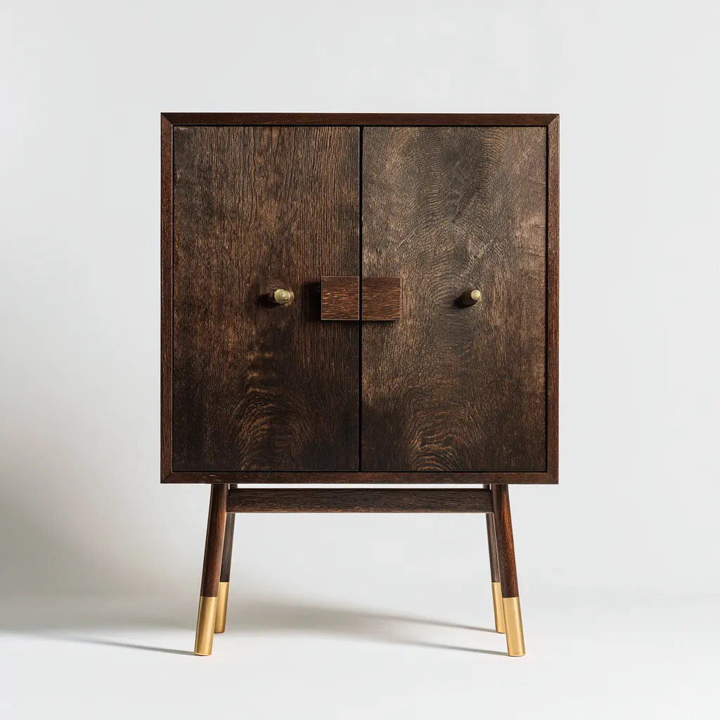 Credenza-legno-metallo-70x40x115 cm-marrone-ottone-design moderno-Roomgetmart