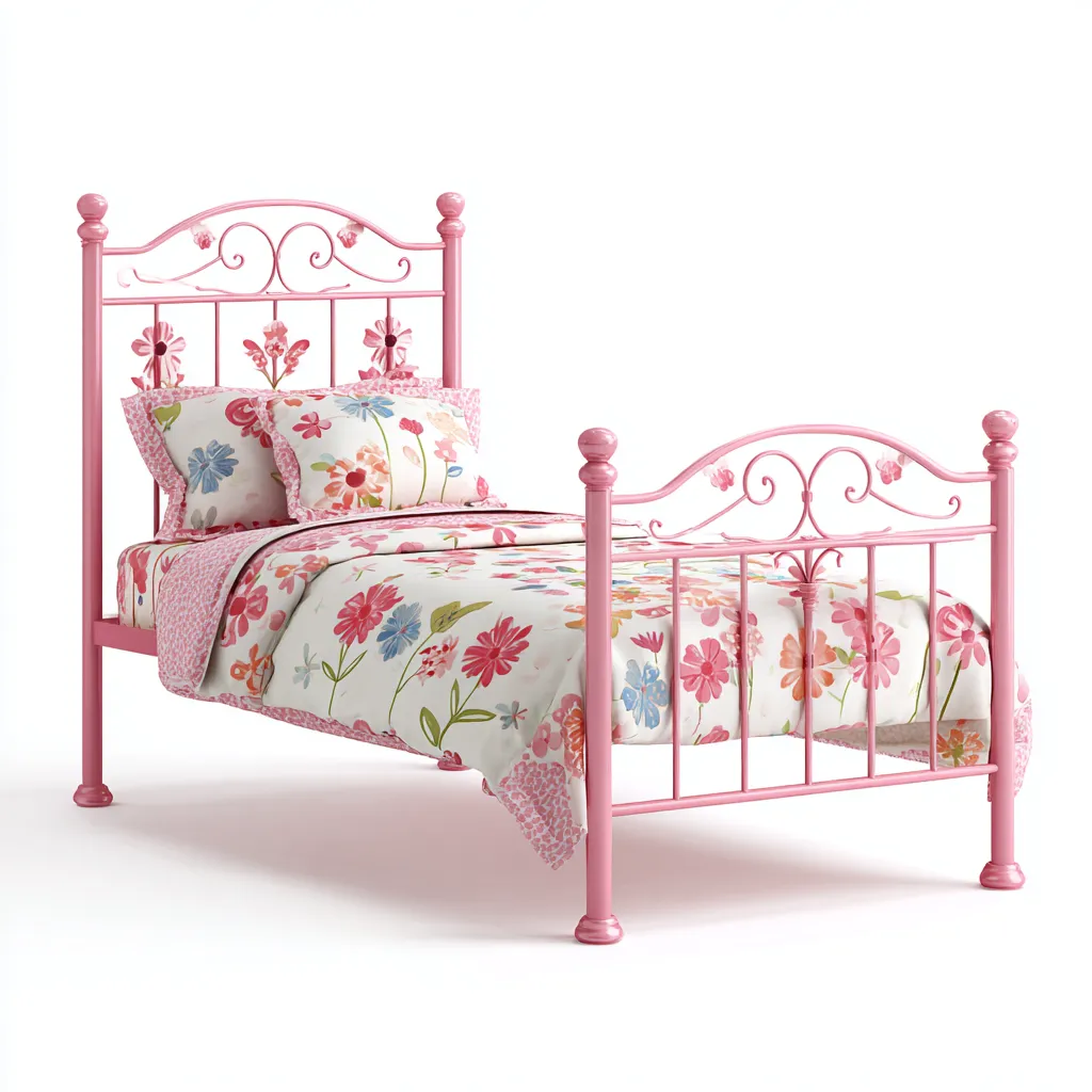Letto per bambini-metallo-140x80x110 cm-rosa-design floreale-Roomgetmart
