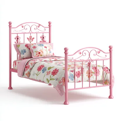 Letto per bambini-metallo-140x80x110 cm-rosa-design floreale-Roomgetmart