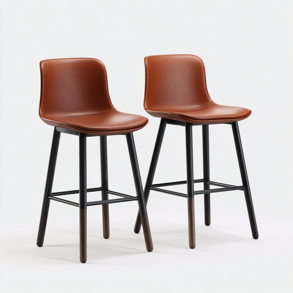 Sgabello da bar-metallo-legno-similpelle-49x47x102 cm-nero-marrone-design moderno-Roomgetmart