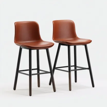 Sgabello da bar-metallo-legno-similpelle-49x47x102 cm-nero-marrone-design moderno-Roomgetmart