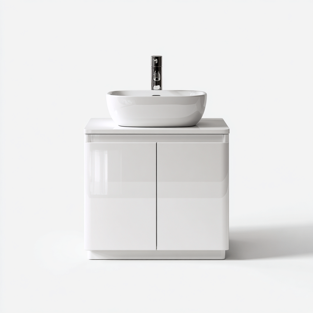 Mobile lavabo - legno-ceramica - 61x46x85 cm - bianco - design moderno-Roomgetmart