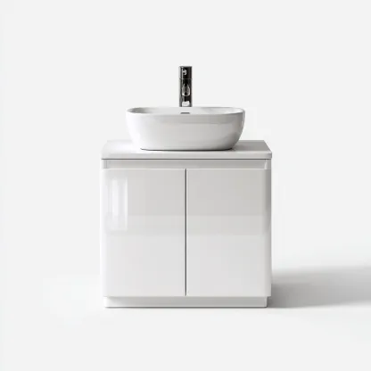 Mobile lavabo - legno-ceramica - 61x46x85 cm - bianco - design moderno-Roomgetmart