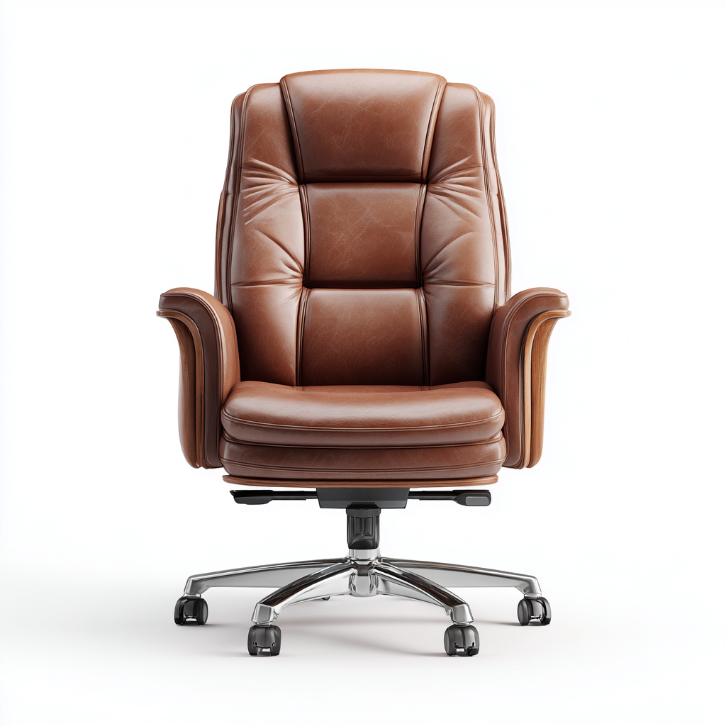 Sedia da ufficio - pelle-metallo - 75x75x129 cm - marrone - direzionale-Roomgetmart