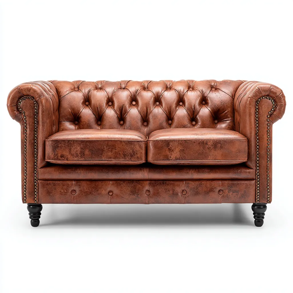 Divano a due posti-pelle-legno-160x88x78 cm-marrone-design classico-Roomgetmart