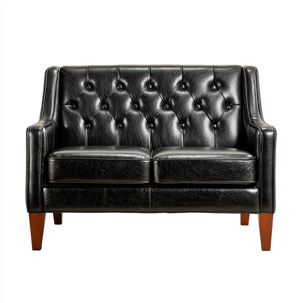 Divano a due posti-similpelle-legno-150x78x85 cm-nero-design classico-Roomgetmart