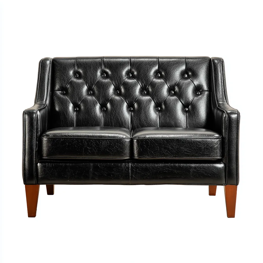 Divano a due posti-similpelle-legno-150x78x85 cm-nero-design classico-Roomgetmart