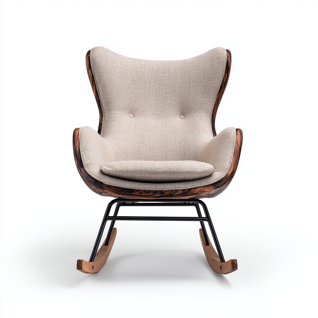 Sedia a dondolo-tessuto-metallo-legno-90x75x105 cm-beige-design moderno-Roomgetmart