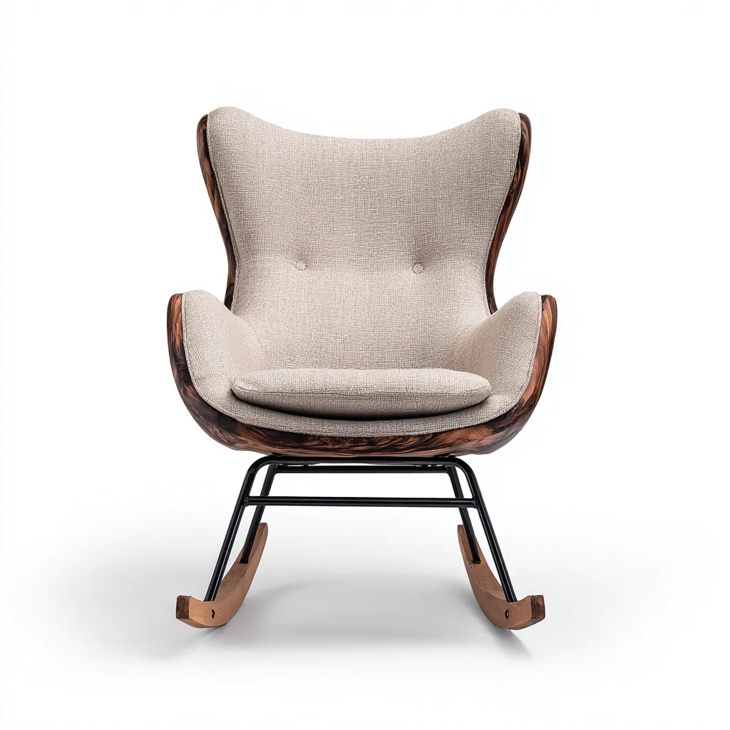 Sedia a dondolo-tessuto-metallo-legno-90x75x105 cm-beige-design moderno-Roomgetmart