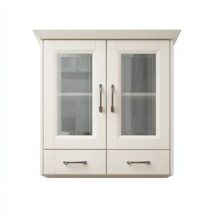 Mobile bagno - legno-vetro - 72x18x63 cm - bianco - design classico-Roomgetmart