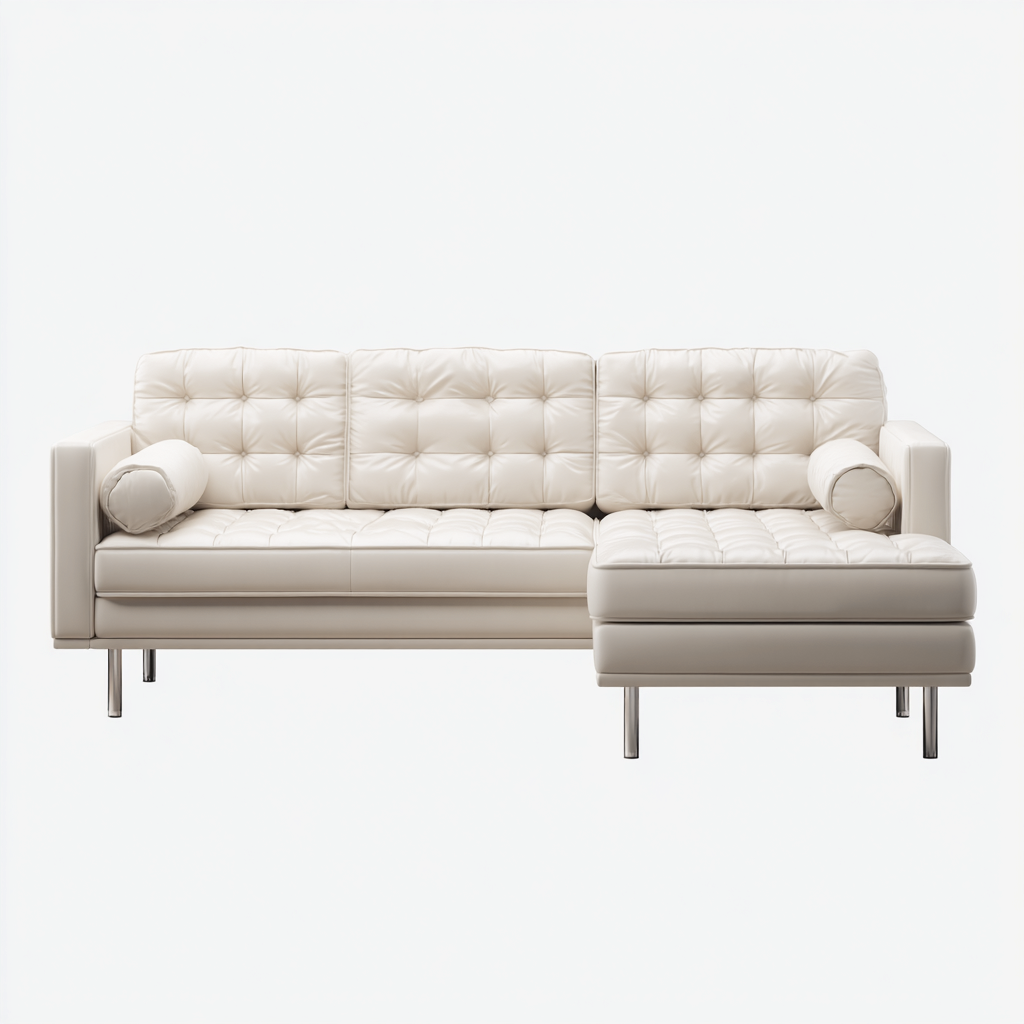 Divano angolare-pelle-metallo-278x162x88 cm-bianco-design moderno-Roomgetmart