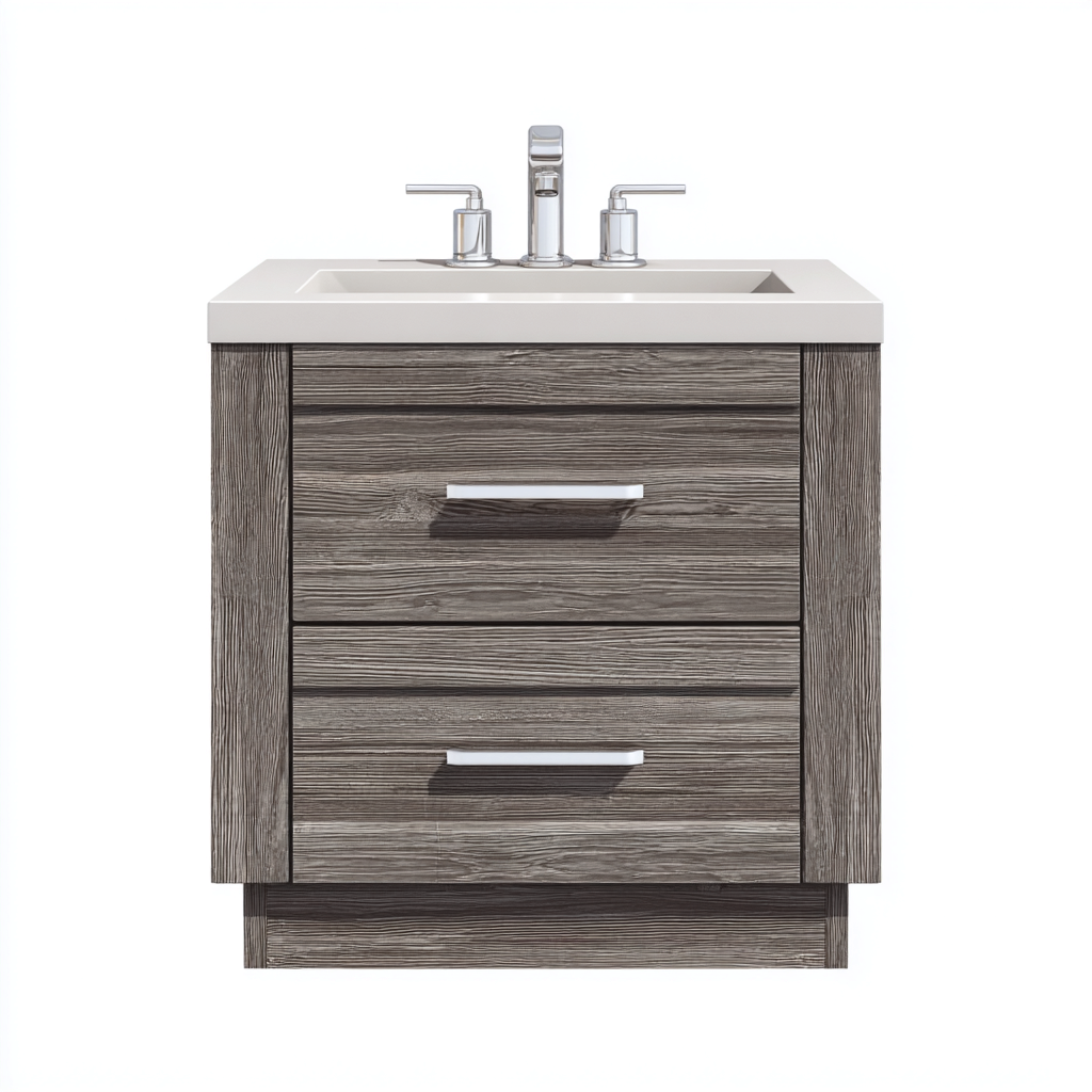 Mobile lavabo - legno-ceramica - 61x46x84 cm - grigio legno - design moderno-Roomgetmart