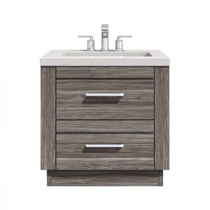 Mobile lavabo - legno-ceramica - 61x46x84 cm - grigio legno - design moderno-Roomgetmart