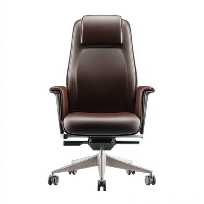 Sedia da ufficio - pelle-metallo - 70x70x124 cm - marrone - direzionale-Roomgetmart