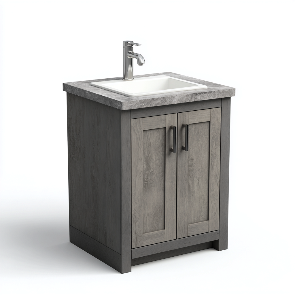Mobile lavabo - legno-composito-ceramica - 62x45x86 cm - grigio - design moderno-Roomgetmart