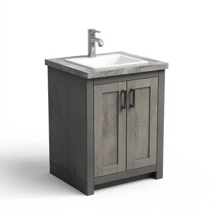 Mobile lavabo - legno-composito-ceramica - 62x45x86 cm - grigio - design moderno-Roomgetmart