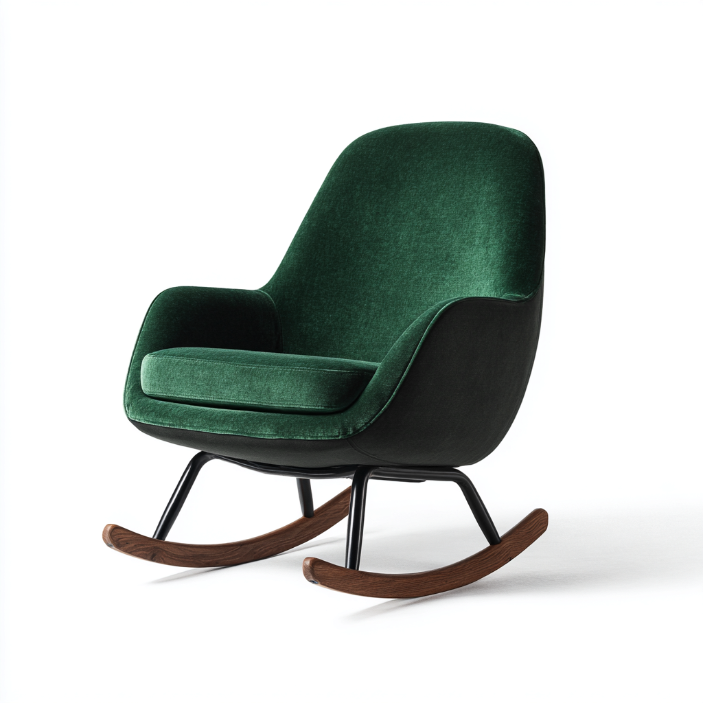 Sedia a dondolo-velluto-metallo-legno-90x72x95 cm-verde scuro-design moderno-Roomgetmart