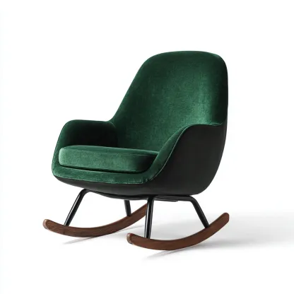 Sedia a dondolo-velluto-metallo-legno-90x72x95 cm-verde scuro-design moderno-Roomgetmart