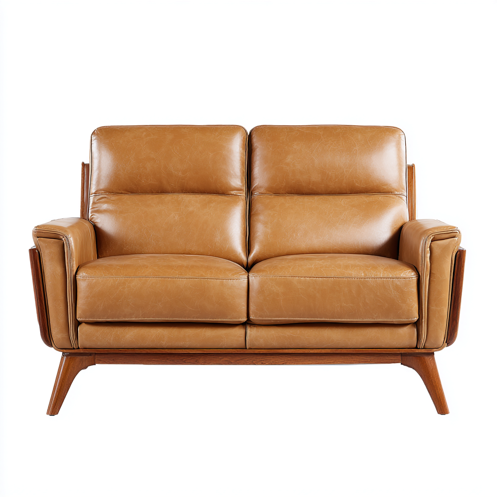 Divano a due posti-pelle-legno-166x90x88 cm-camel-design classico-Roomgetmart