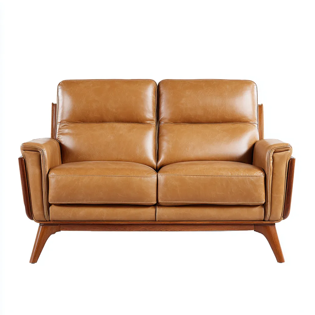 Divano a due posti-pelle-legno-166x90x88 cm-camel-design classico-Roomgetmart