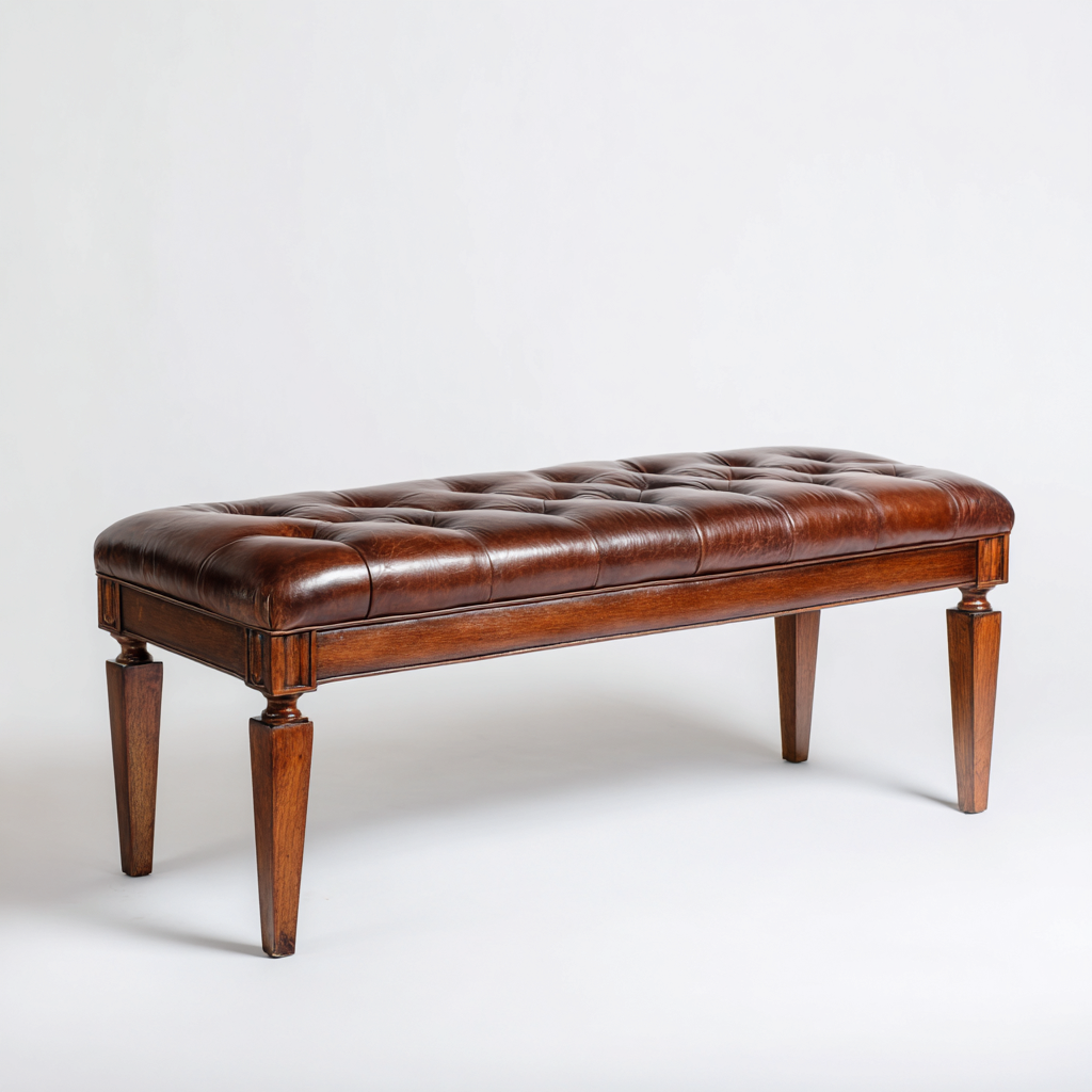 Panca per letto-pelle-legno-120x42x47 cm-marrone-design classico-Roomgetmart