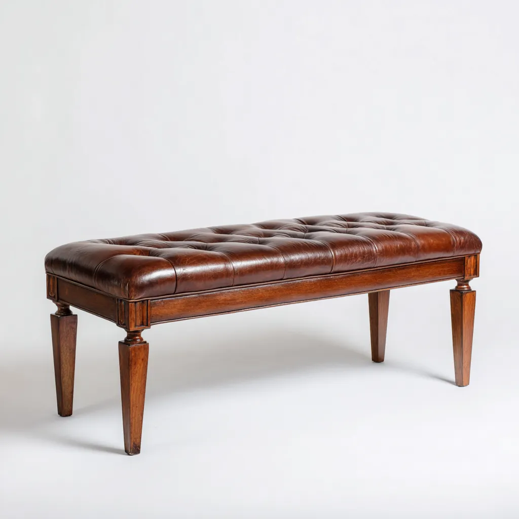 Panca per letto-pelle-legno-120x42x47 cm-marrone-design classico-Roomgetmart