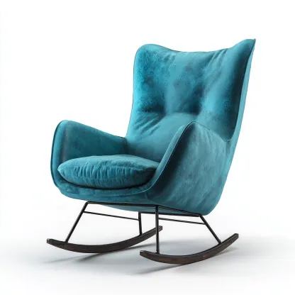 Sedia a dondolo-velluto-metallo-legno-92x74x103 cm-blu petrolio-design contemporaneo-Roomgetmart