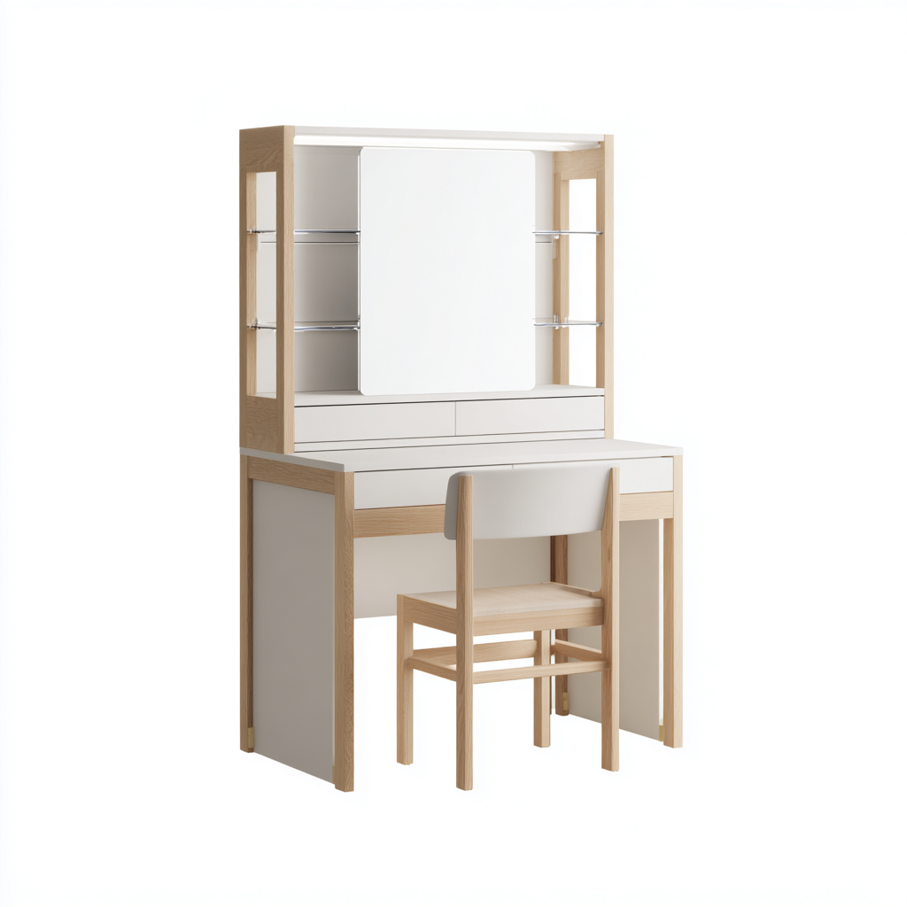 Toeletta legno composito-legno massello 86x45x142 cm bianco-legno naturale design moderno-Roomgetmart